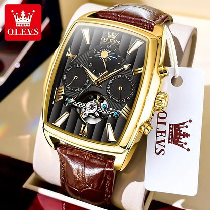 OLEVS Watch 6675 Luxury Mechanical Watch with Leather Strap